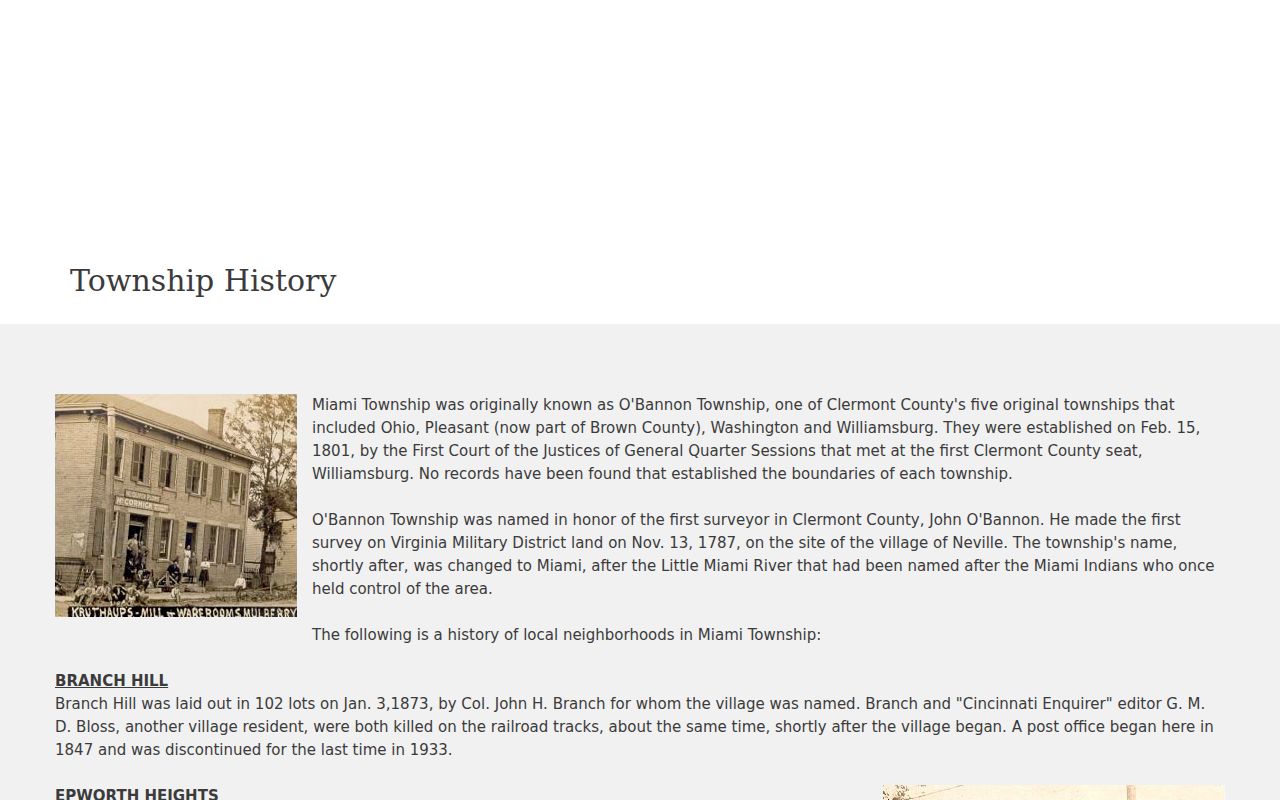 Miami Township city directory historical community research
