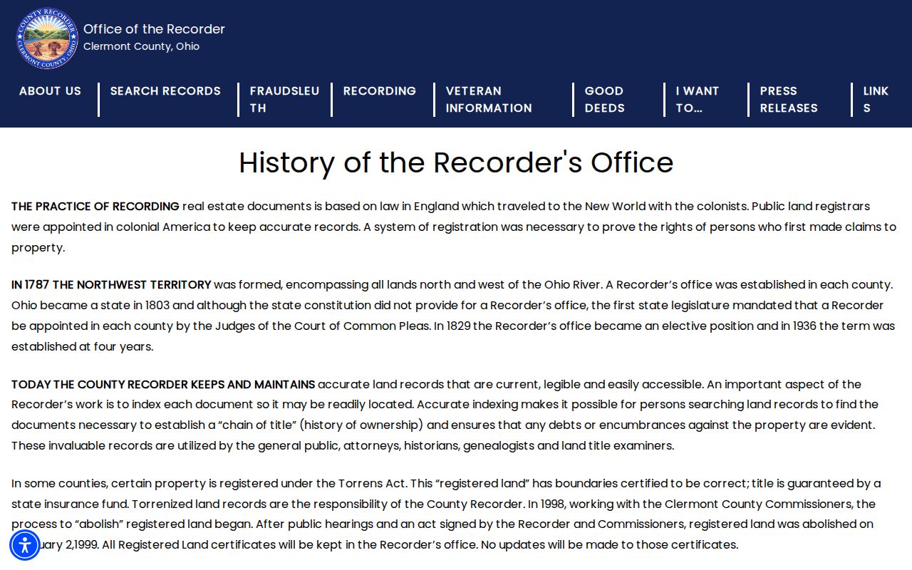 Miami Township previous residents Recorder chain of title research