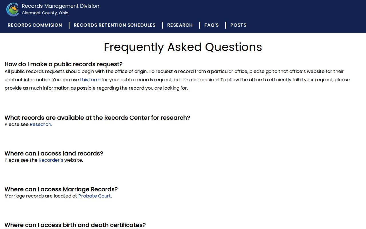 Miami Township previous residents county records management guidance