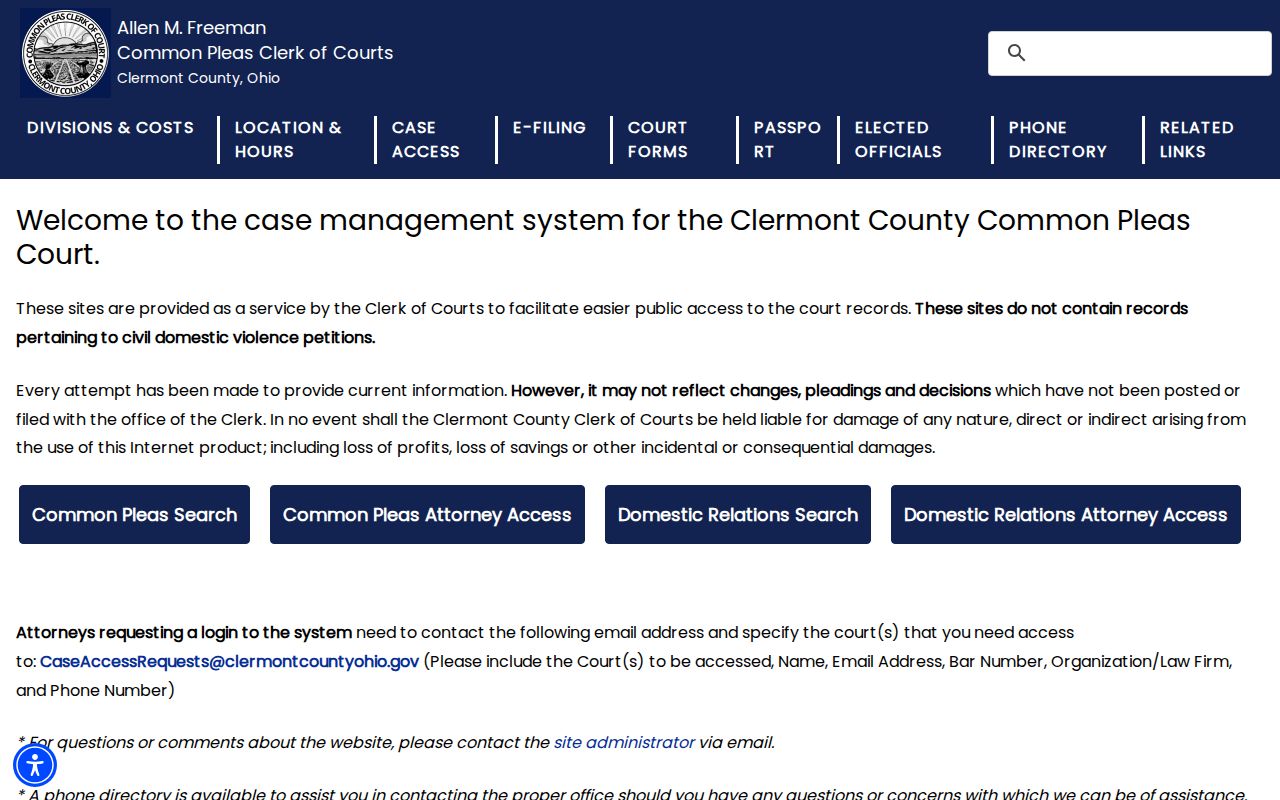 Miami Township resident lookup Clermont County Case Access gateway