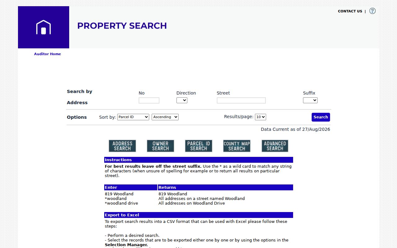 Miami Township street directory Auditor address search controls