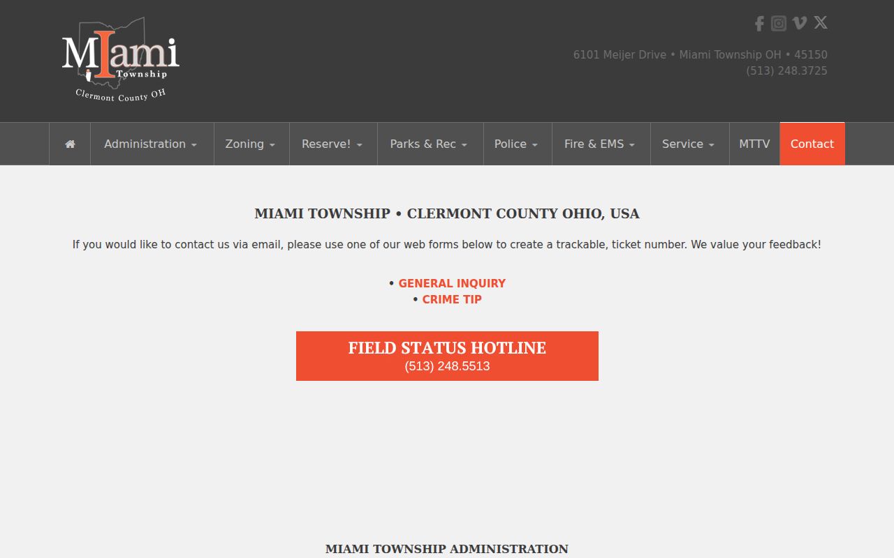 Miami Township ZIP official township contact address information