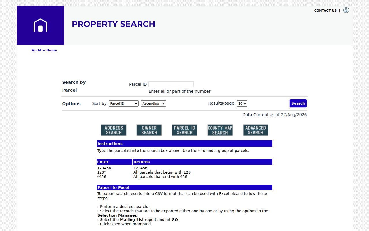 Miami Township ZIP Auditor parcel number search
